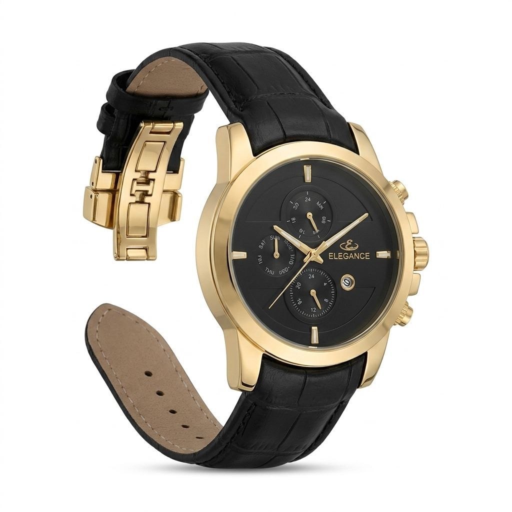 ☑️ELEGANCE  🔥excellent   ⌚️ الگانس مناسب آقایان    دارای روز شمار بالاترین گرید بازار  موتور ژاپن  قفل پروانه ای  رنگ ثابت  بندچرمی فیکس موتور کوارتز طرح کرنوگراف