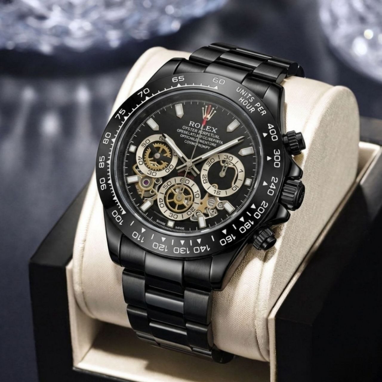☑️ROLEX  Cosmogrqph Daytona                     🔻مردونه رولکس دیتونا   کرنوگراف  قاب کربنی  قفل رولکسی( دو قفل ) بنداستیل  دارای روزشمار  شيشه کریستال تاچیمتر