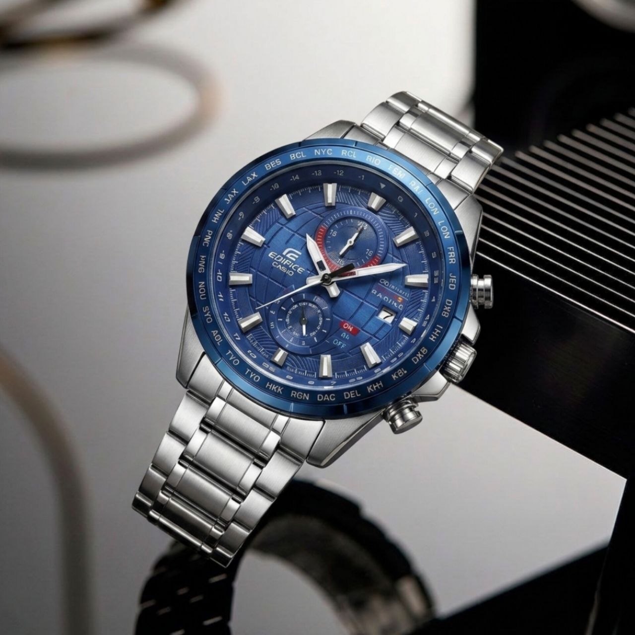 casio  Cornograf   کاسیو مردونه      ادی فایس  کرنوگراف  دارای روزشمار قفل کلیپسی ضامن دار بند استیل