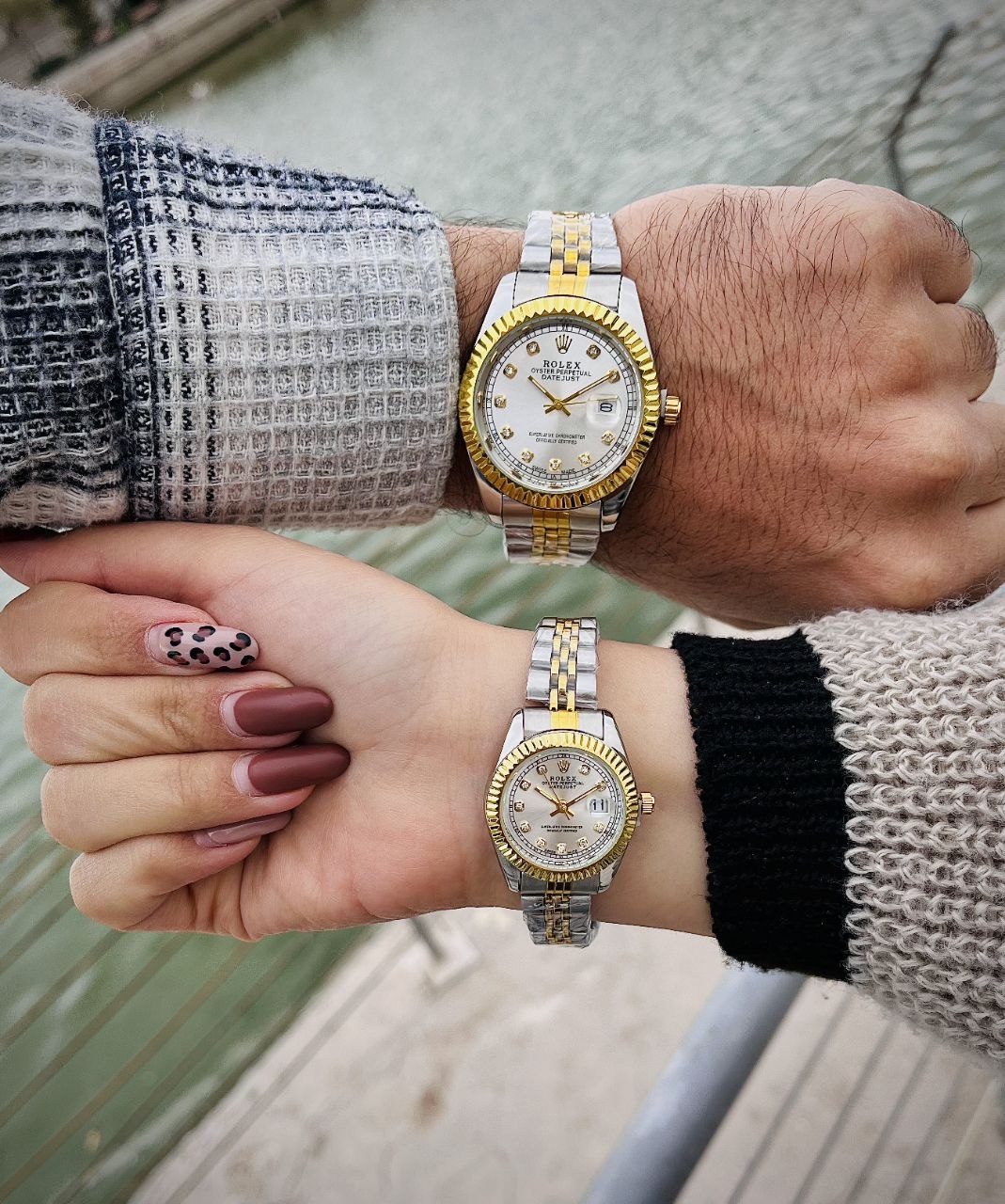 ROLEX    Date just   ست زنونه مردونه   رولکس دیت جاس   📌کیفیت سفارشی   قفل کلیپسی صفحه نگینی  بنددو رنگ  تقویم تلسکوپی