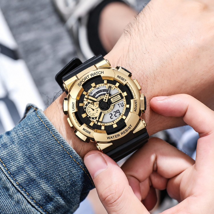 sport watch (G-SHOCK) ⌚️Digital screen&analog اسپرت جی شاک برند شرکتی دبل تایم زنگ هشدار كرنومتر نور پس زمینه روزشماروايام هفته بند رابر قفل کمربندی