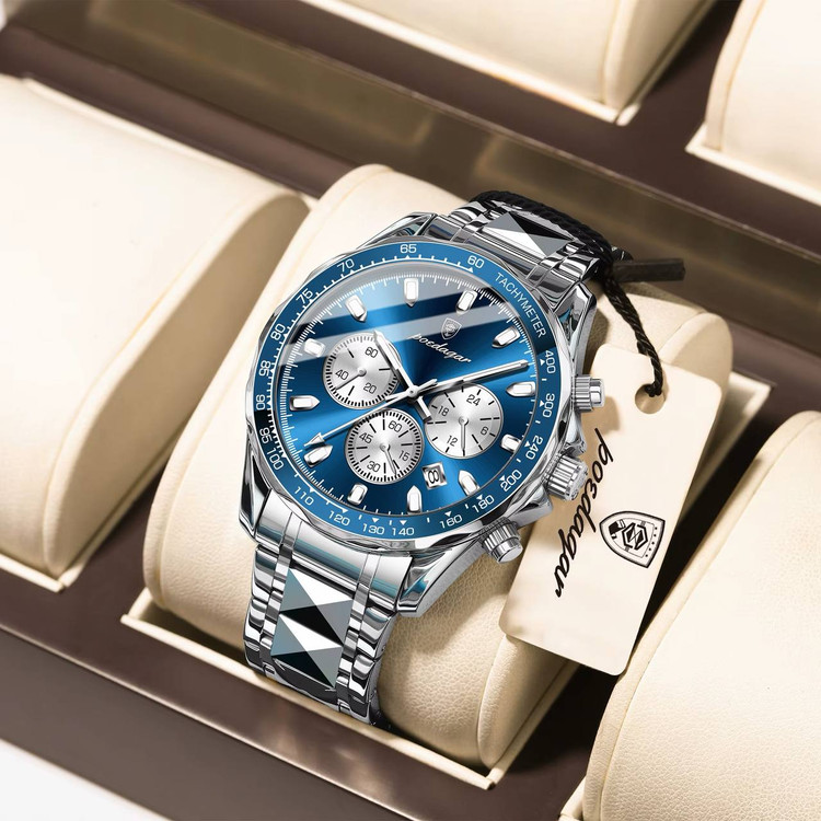 POEDAGAR Original watch 《highe quality》 🔥پوداگار مدلی نو کرنوگراف رفرانس 815B دارای روز شمار صفحه شب نما برند شرکتی طرح الماس بند استیل ضدآب تا عمق بالا رنگ ثابت قفل پروانه ای موتور کوارتز