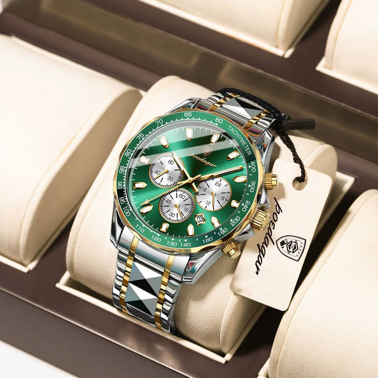 POEDAGAR Original watch 《highe quality》 🔥پوداگار مدلی نو کرنوگراف رفرانس 815B دارای روز شمار صفحه شب نما برند شرکتی طرح الماس بند استیل ضدآب تا عمق بالا رنگ ثابت قفل پروانه ای موتور کوارتز
