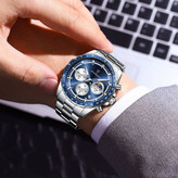 POEDAGAR Original watch 《highe quality》 🔥پوداگار مدلی نو کرنوگراف رفرانس 879B دارای روز شمار نمایش مون استار عقربه شب نما برند اورجینال شرکتی بند استیل ضدآب تا عمق بالا رنگ ثابت قفل دو پروانه موتور کوارتز