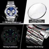 POEDAGAR Original watch 《highe quality》 🔥پوداگار مدلی نو کرنوگراف رفرانس 921B دارای روز شمار نمایش مون استار عقربه شب نما برند اورجینال شرکتی بند استیل ضدآب تا عمق بالا رنگ ثابت قفل دو پروانه موتور کوارتز