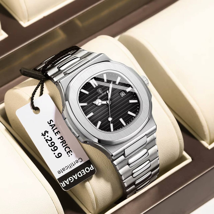POEDAGAR New collection ✨️ Original watch 《highe quality》 🔥پوداگار مربعی خاص برند شرکتی شب نما بند استیل مقاوم دربرابر آب شیشه معدنی رنگ ثابت قفل سگک دوپروانه ای موتور کوارتز