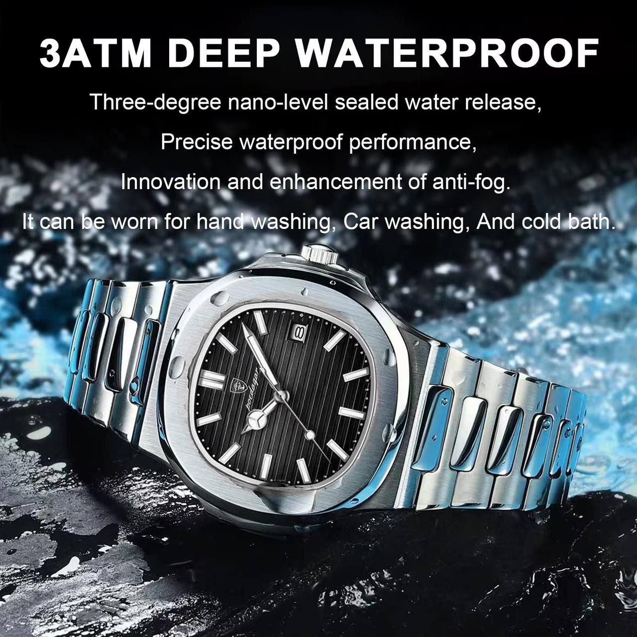 POEDAGAR  New collection ✨️   Original watch    《highe quality》                       🔥پوداگار مربعی خاص  برند شرکتی   شب نما  بند استیل مقاوم دربرابر آب  شیشه معدنی رنگ ثابت  قفل سگک دوپروانه ای  موتور کوارتز