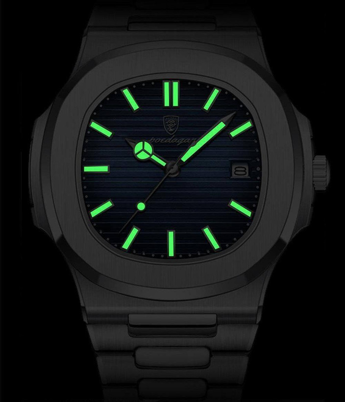 POEDAGAR New collection ✨️ Original watch 《highe quality》 🔥پوداگار مربعی خاص برند شرکتی شب نما بند استیل مقاوم دربرابر آب شیشه معدنی رنگ ثابت قفل سگک دوپروانه ای موتور کوارتز