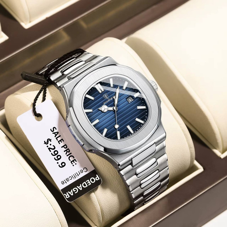POEDAGAR New collection ✨️ Original watch 《highe quality》 🔥پوداگار مربعی خاص برند شرکتی شب نما بند استیل مقاوم دربرابر آب شیشه معدنی رنگ ثابت قفل سگک دوپروانه ای موتور کوارتز
