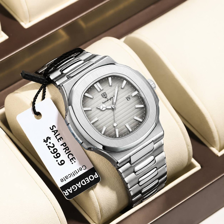 POEDAGAR New collection ✨️ Original watch 《highe quality》 🔥پوداگار مربعی خاص برند شرکتی شب نما بند استیل مقاوم دربرابر آب شیشه معدنی رنگ ثابت قفل سگک دوپروانه ای موتور کوارتز