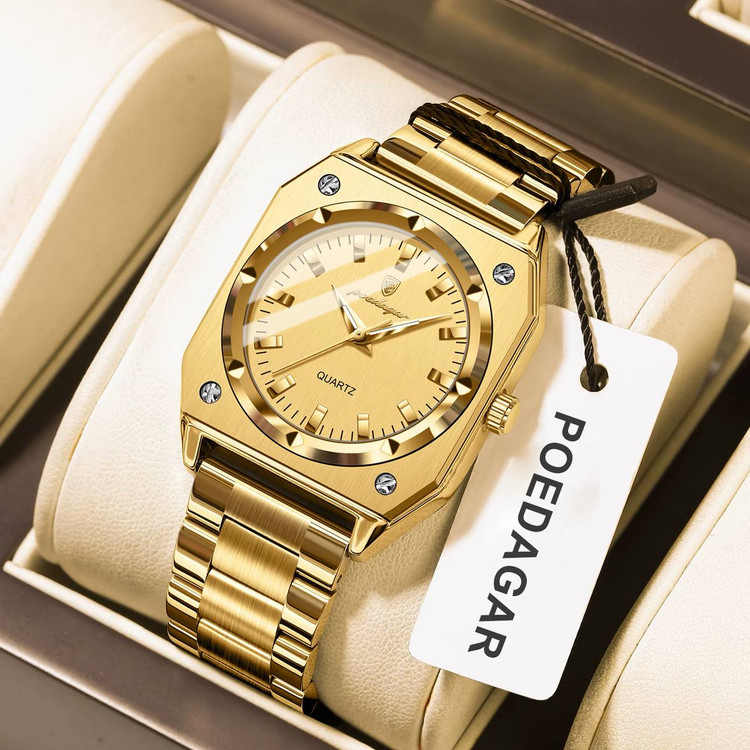 POEDAGAR Original watch 《highe quality》 🔥پوداگار زنونه مربعی خاص مقاوم دربرابر آب🏊♂💦 رفرانس 788B برند شرکتی اوریجینال عقربه شب نما بند استیل قطر صفحه ۳۴ میل ضدآب تا عمق بالا شیشه معدنی رنگ ثابت قفل سگک دوپروانه ای موتور کوارتز
