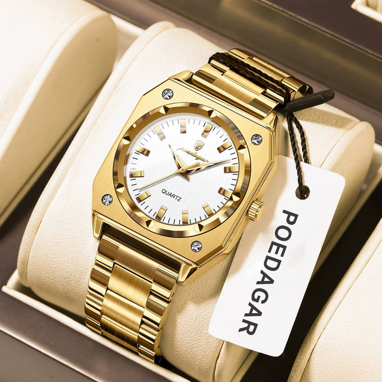 POEDAGAR Original watch 《highe quality》 🔥پوداگار زنونه مربعی خاص مقاوم دربرابر آب🏊♂💦 رفرانس 788B برند شرکتی اوریجینال عقربه شب نما بند استیل قطر صفحه ۳۴ میل ضدآب تا عمق بالا شیشه معدنی رنگ ثابت قفل سگک دوپروانه ای موتور کوارتز