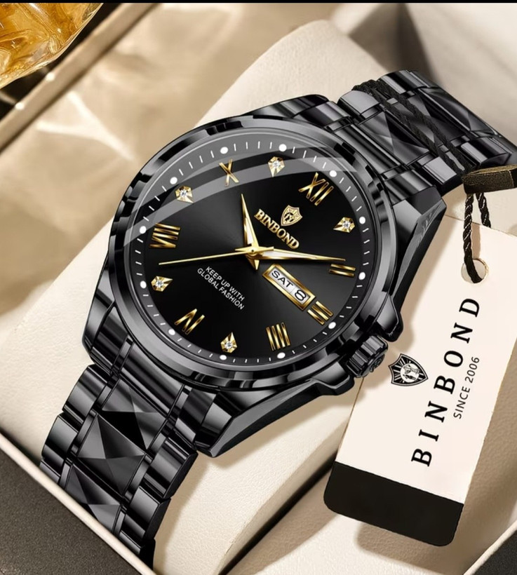 ☑️BIN BOND New collection 😍 《highe quality》 Original watch ⌚️بین باند مدلی نو ✨شارژجدید _در شش رنگ مقاوم دربرابر آب برندشرکتی شب نما دارای روز شمار ایام هفته بند استیل فولاد قفل دو پروانه موتور کوارتز