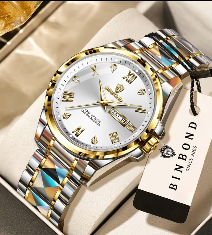 ☑️BIN BOND New collection 😍 《highe quality》 Original watch ⌚️بین باند مدلی نو ✨شارژجدید _در شش رنگ مقاوم دربرابر آب برندشرکتی شب نما دارای روز شمار ایام هفته بند استیل فولاد قفل دو پروانه موتور کوارتز