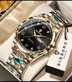 ☑️BIN BOND New collection 😍 《highe quality》 Original watch ⌚️بین باند مدلی نو ✨شارژجدید _در شش رنگ مقاوم دربرابر آب برندشرکتی شب نما دارای روز شمار ایام هفته بند استیل فولاد قفل دو پروانه موتور کوارتز