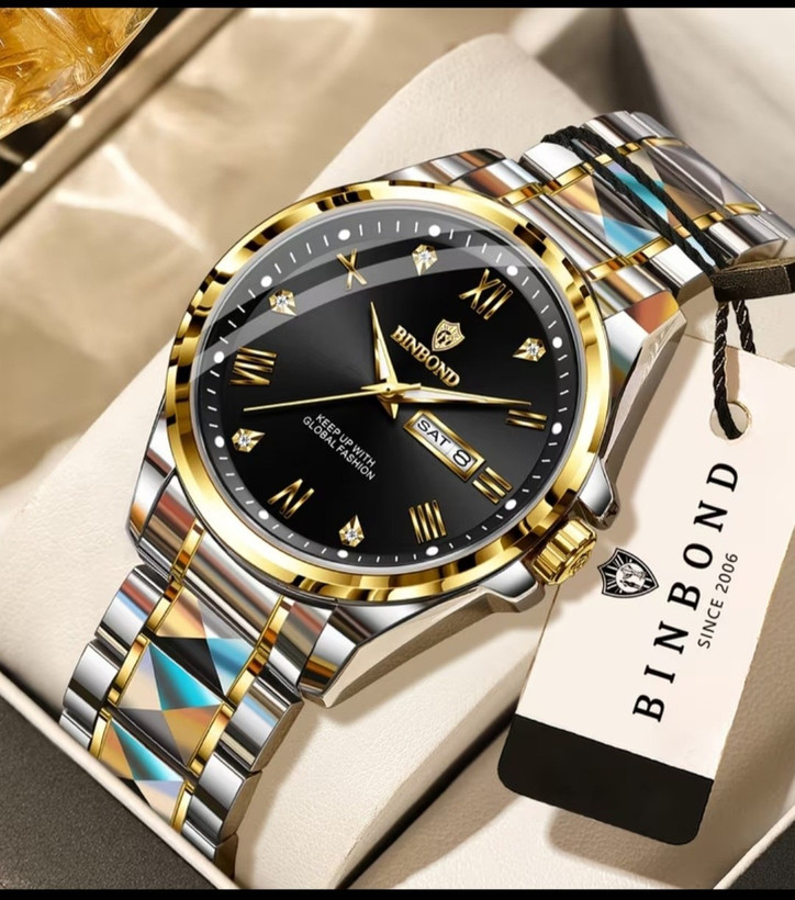 ☑️BIN BOND New collection 😍 《highe quality》 Original watch ⌚️بین باند مدلی نو ✨شارژجدید _در شش رنگ مقاوم دربرابر آب برندشرکتی شب نما دارای روز شمار ایام هفته بند استیل فولاد قفل دو پروانه موتور کوارتز