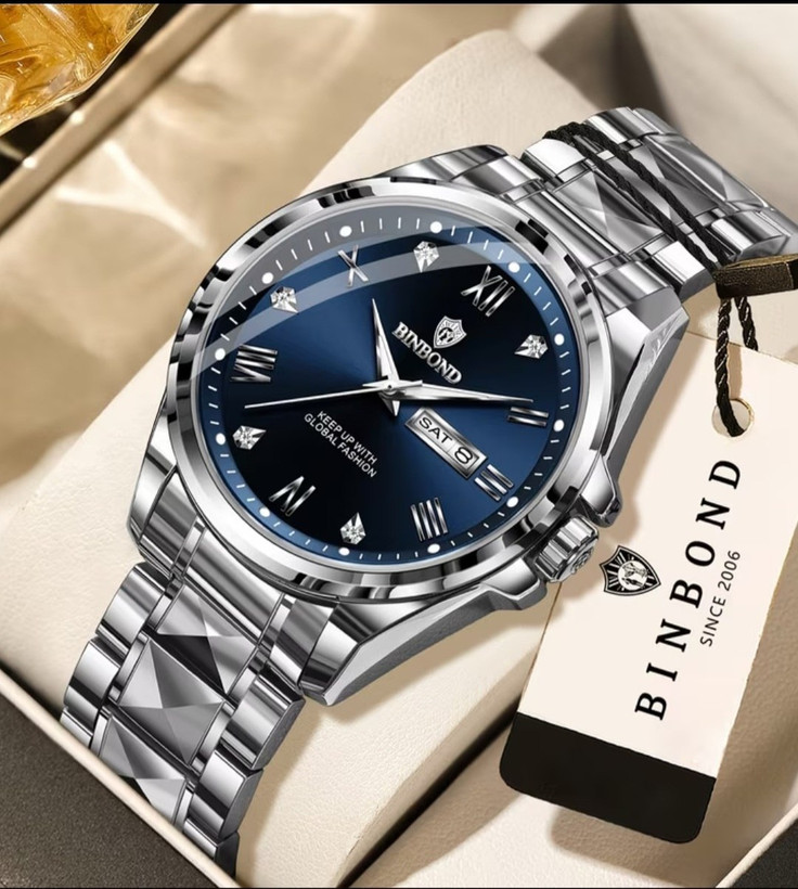 ☑️BIN BOND New collection 😍 《highe quality》 Original watch ⌚️بین باند مدلی نو ✨شارژجدید _در شش رنگ مقاوم دربرابر آب برندشرکتی شب نما دارای روز شمار ایام هفته بند استیل فولاد قفل دو پروانه موتور کوارتز