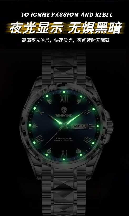 ☑️BIN BOND New collection 😍 《highe quality》 Original watch ⌚️بین باند مدلی نو ✨شارژجدید _در شش رنگ مقاوم دربرابر آب برندشرکتی شب نما دارای روز شمار ایام هفته بند استیل فولاد قفل دو پروانه موتور کوارتز