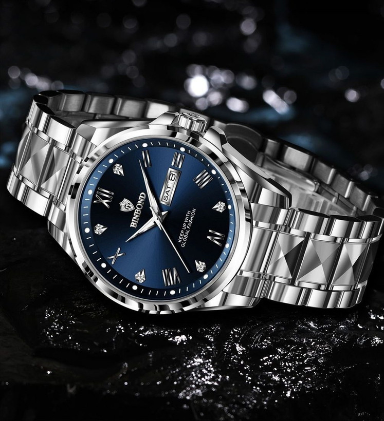 ☑️BIN BOND New collection 😍 《highe quality》 Original watch ⌚️بین باند مدلی نو ✨شارژجدید _در شش رنگ مقاوم دربرابر آب برندشرکتی شب نما دارای روز شمار ایام هفته بند استیل فولاد قفل دو پروانه موتور کوارتز