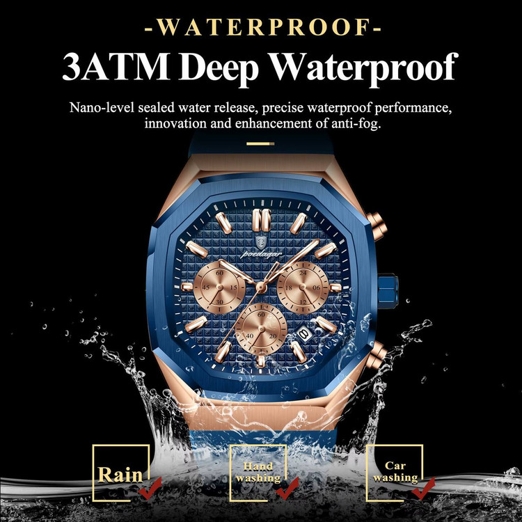 poedagar New collection ✨️ Original watch 《highe quality》 🔥پوداگار مقاوم دربرابر آب🏊♂💦 رفرانس P893 سه موتور فعال دارای روز شمار صفحه شب نما برند شرکتی بند رابر ضدآب شیشه معدنی رنگ ثابت قفل کمربندی موتور کوارتز