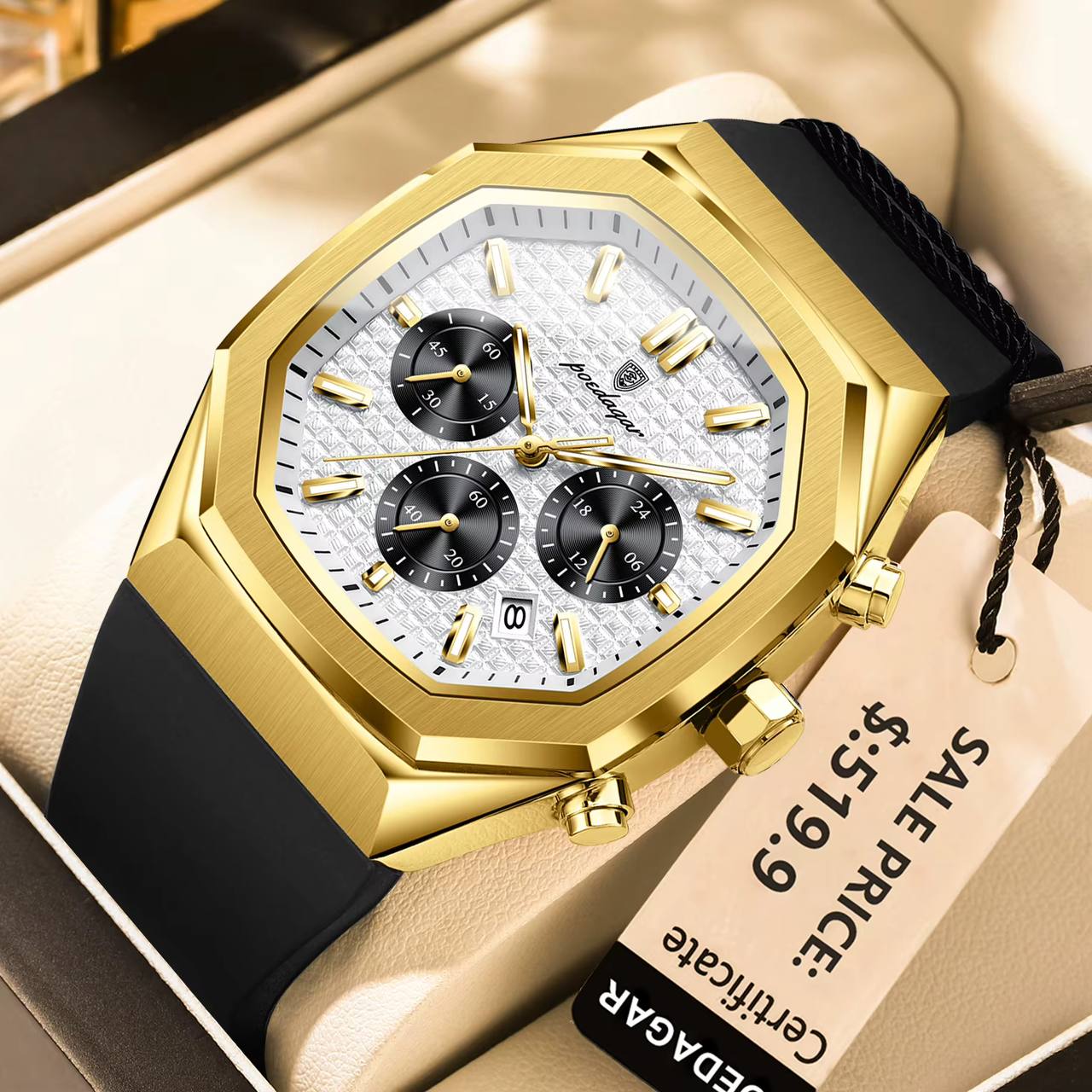 poedagar   New collection ✨️   Original watch    《highe quality》                       🔥پوداگار   مقاوم دربرابر آب🏊‍♂💦   رفرانس P893    سه موتور فعال  دارای روز شمار   صفحه شب نما  برند شرکتی  بند رابر ضدآب  شیشه معدنی رنگ ثابت  قفل کمربندی  موتور کوارتز