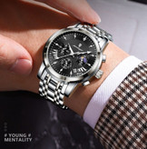 🔘 POEDAGAR 2026 Original watch 《highe quality》 🔥پوداگار مدلی نو کرنوگراف رفرانس 813B دارای روز شمار نمایش مون استار عقربه شب نما برند اورجینال شرکتی بند استیل ضدآب تا عمق بالا رنگ ثابت قفل دو پروانه موتور کوارتز