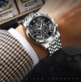 🔘 POEDAGAR 2026 Original watch 《highe quality》 🔥پوداگار مدلی نو کرنوگراف رفرانس 813B دارای روز شمار نمایش مون استار عقربه شب نما برند اورجینال شرکتی بند استیل ضدآب تا عمق بالا رنگ ثابت قفل دو پروانه موتور کوارتز