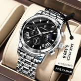 🔘 POEDAGAR 2026 Original watch 《highe quality》 🔥پوداگار مدلی نو کرنوگراف رفرانس 813B دارای روز شمار نمایش مون استار عقربه شب نما برند اورجینال شرکتی بند استیل ضدآب تا عمق بالا رنگ ثابت قفل دو پروانه موتور کوارتز