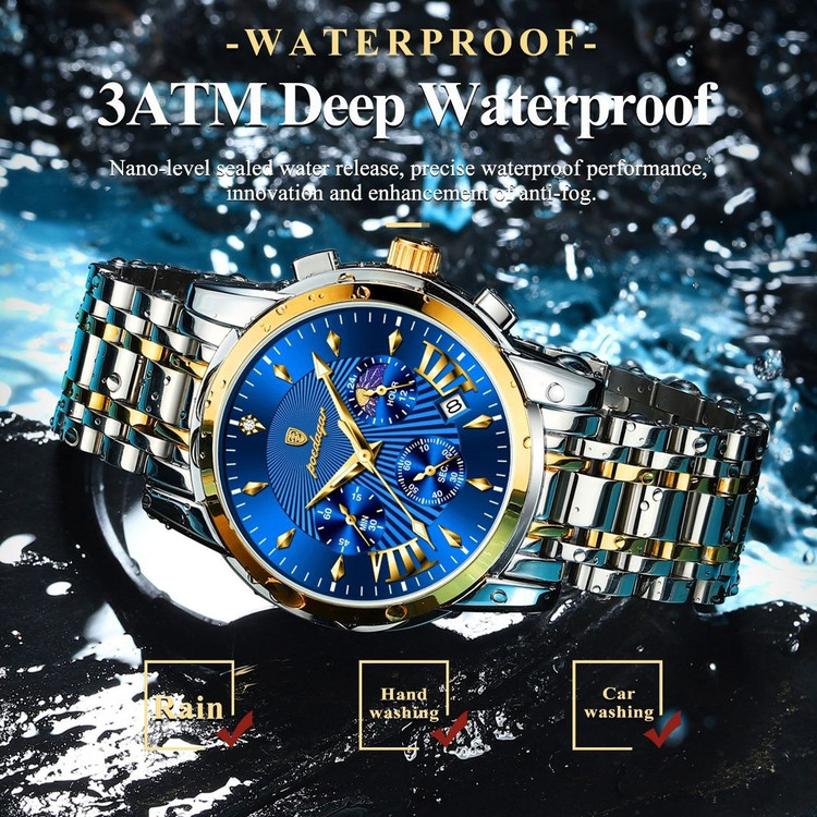 🔘 POEDAGAR 2026 Original watch 《highe quality》 🔥پوداگار مدلی نو کرنوگراف رفرانس 813B دارای روز شمار نمایش مون استار عقربه شب نما برند اورجینال شرکتی بند استیل ضدآب تا عمق بالا رنگ ثابت قفل دو پروانه موتور کوارتز