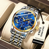 🔘 POEDAGAR 2026 Original watch 《highe quality》 🔥پوداگار مدلی نو کرنوگراف رفرانس 813B دارای روز شمار نمایش مون استار عقربه شب نما برند اورجینال شرکتی بند استیل ضدآب تا عمق بالا رنگ ثابت قفل دو پروانه موتور کوارتز